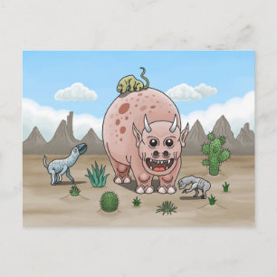Cozy Fantasy Dinosaurs in the Desert Postcard