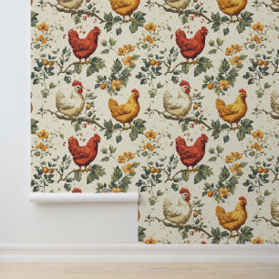 Cozy farm-inspired chicken decor for dining spaces wallpaper