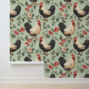 Cozy farm-inspired chicken decor for dining spaces wallpaper