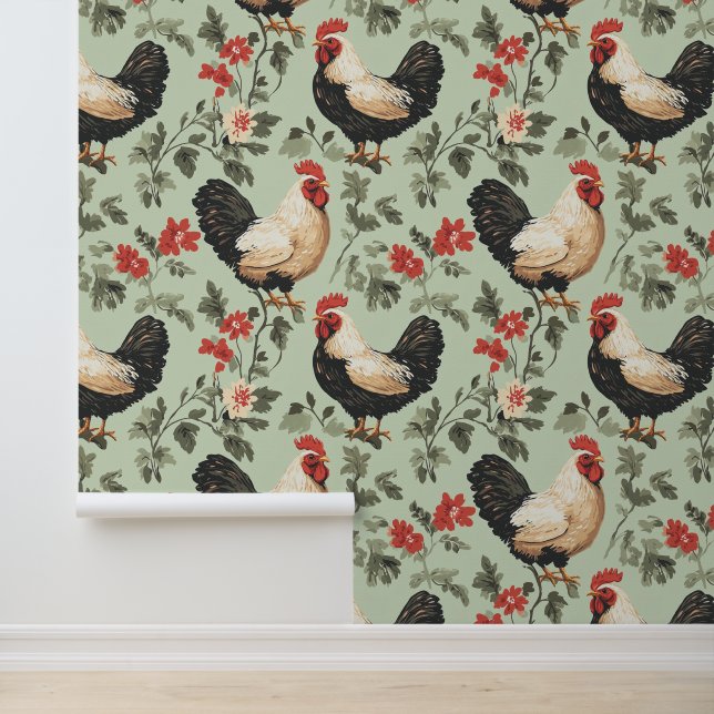 Cozy farm-inspired chicken decor for dining spaces wallpaper (Application)
