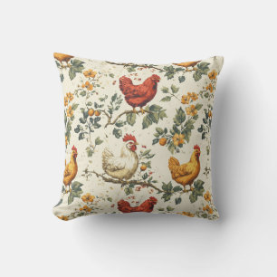 Cozy farm-inspired chicken pattern for cozy spaces throw pillow