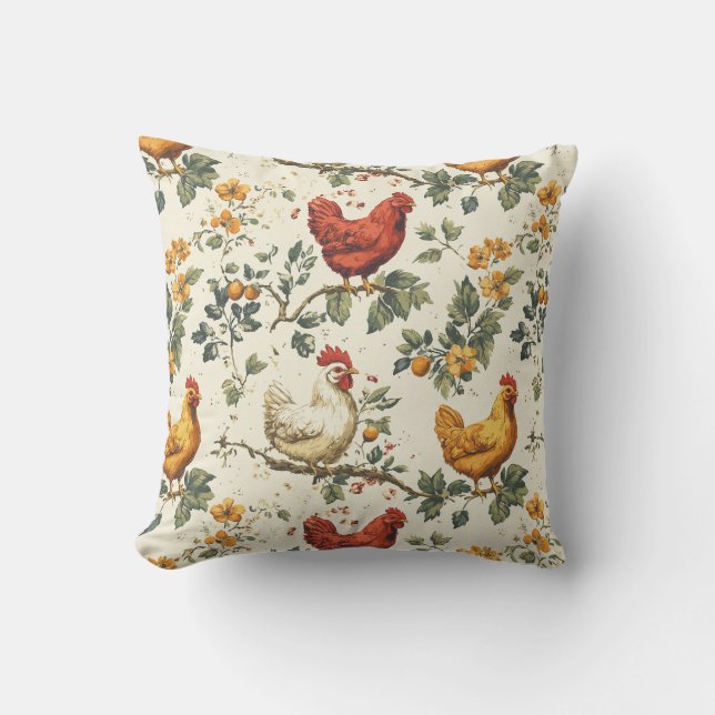 Cozy farm-inspired chicken pattern for cozy spaces throw pillow (Front)