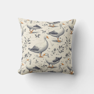 Cozy farm-inspired goose pattern for cozy spaces throw pillow