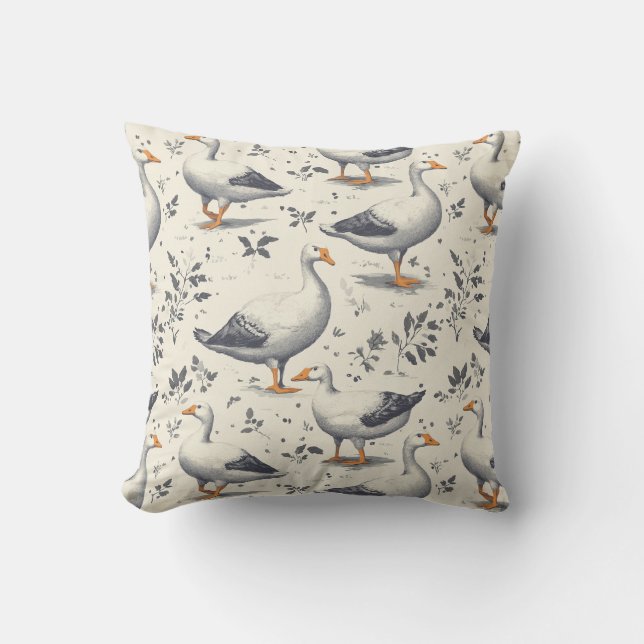 Cozy farm-inspired goose pattern for cozy spaces throw pillow (Front)