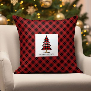 Cozy Farmhouse Christmas Plaid Name Pillow