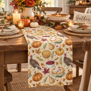 Cozy Farmhouse Thanksgiving Harvest Pattern Short Table Runner