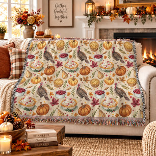 Cozy Farmhouse Thanksgiving Harvest Pattern Throw Blanket