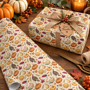 Cozy Farmhouse Thanksgiving Harvest Pattern Wrapping Paper