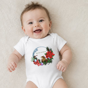 Cozy Festive Illustrative Christmas Mouse Wreath Baby Bodysuit