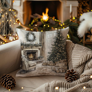 Cozy Festive Rustic Christmas Throw Pillow