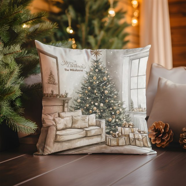 Cozy Festive Rustic Christmas Throw Pillow (Creator Uploaded)