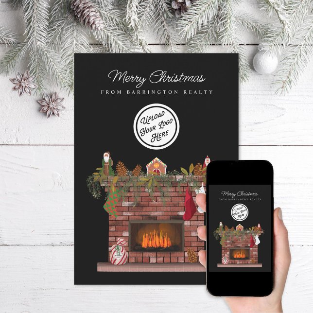 Cozy Fireplace Business Logo Holiday Card (Creator Uploaded)
