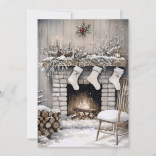Cozy Fireplace Christmas Holiday Card