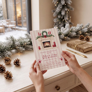 Cozy Fireplace Christmas Party Watercolor Invitation