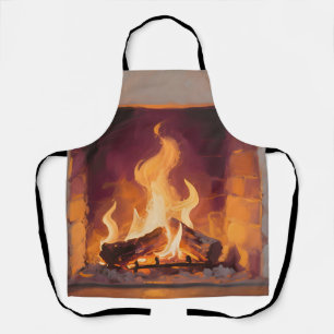 Cozy Fireplace Flames Apron