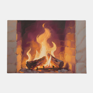 Cozy Fireplace Flames Doormat