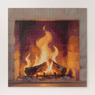 Cozy Fireplace Flames Jigsaw Puzzle