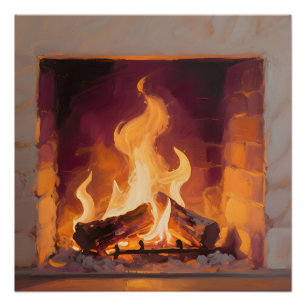 Cozy Fireplace Flames Poster