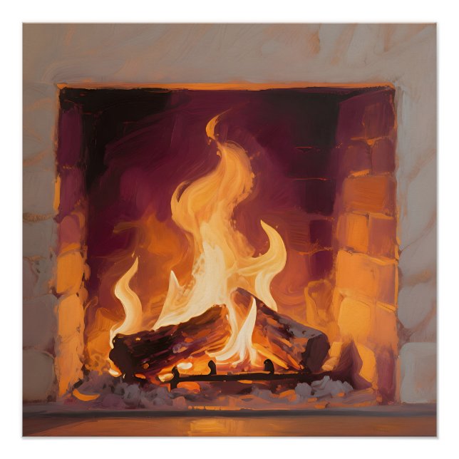 Cozy Fireplace Flames Poster (Front)
