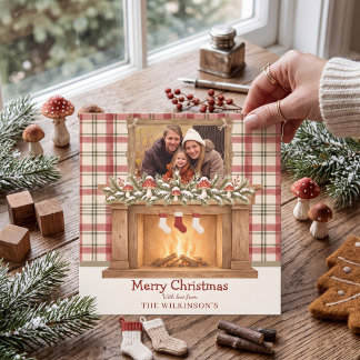 Cozy Fireplace Photo Christmas Holiday Card