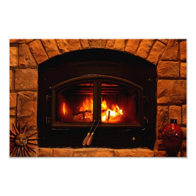 Cozy fireplace photo print. (Front)