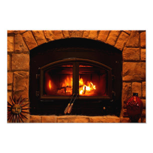 Cozy fireplace photo print. print