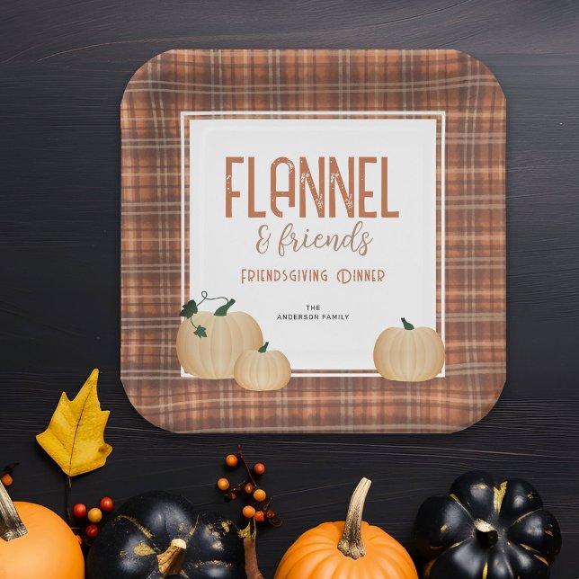 Cozy Flannel and Friends Friendsgiving Dinner Paper Plate (Creator Uploaded)