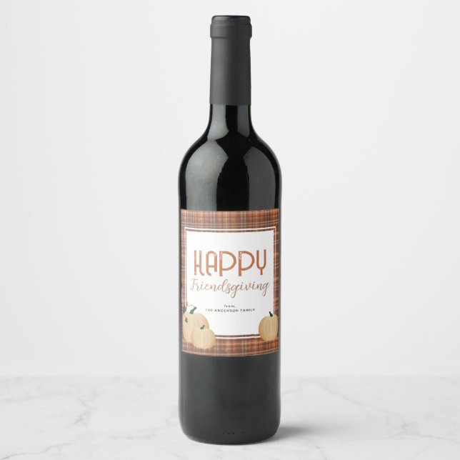 Cozy Flannel Happy Friendsgiving  Wine Label (Front)
