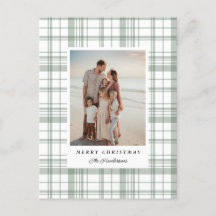 Cozy Flannel Plaid Christmas Photo Card - Green