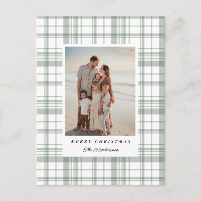 Cozy Flannel Plaid Christmas Photo Card - Green (Front)