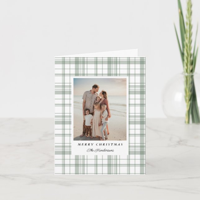 Cozy Flannel Plaid Christmas Photo Card - Green (Front)