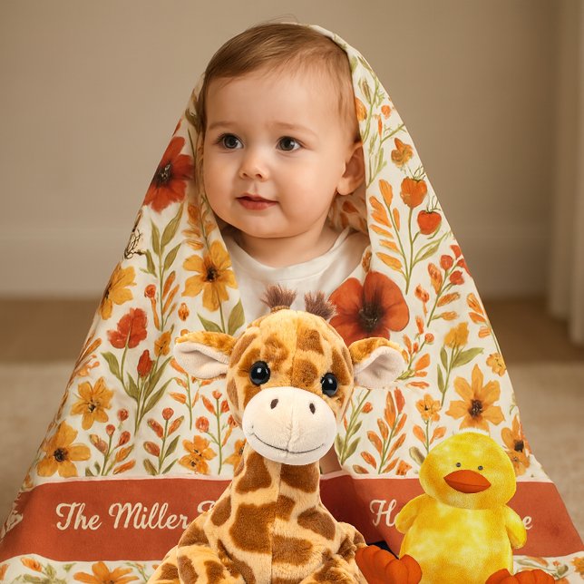 cozy floral harvest home & family name script fleece blanket (Creator Uploaded)