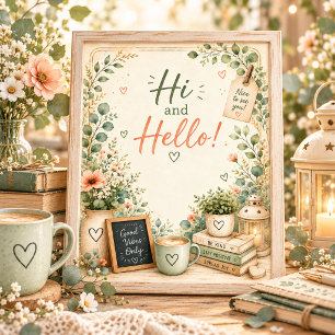 Cozy Floral Hi and Hello Positive Vibes Greeting Thank You Card
