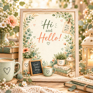Cozy Floral Hi and Hello Positive Vibes Greeting  Thank You Card