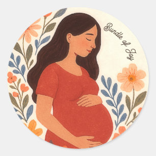 Cozy Floral Maternity Bundle of Joy Pregnancy Classic Round Sticker
