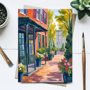Cozy Flower Shop Street Blooming City Watercolor Postcard