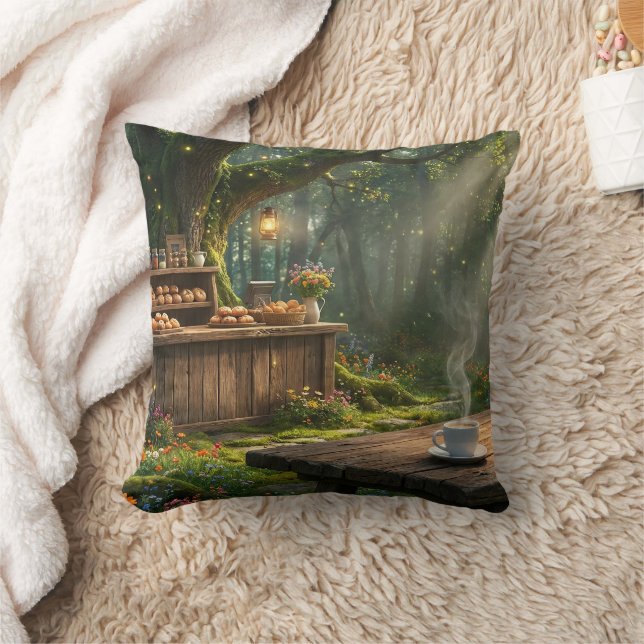 Cozy Forest Bakery Throw Pillow (Blanket)
