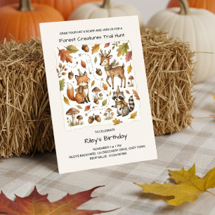 Cozy Forest Creatures Trail Hunt Autumn Birthday Invitation