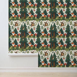 Cozy Forest Mushroom and Wildlife Peel and Stick Wallpaper