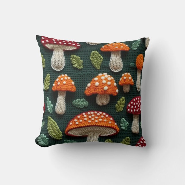Cozy Forest Mushroom Throw Pillow (Front)