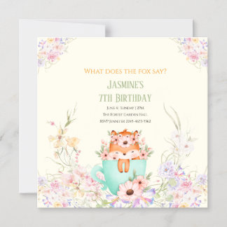 Cozy Fox Forest Magical Floral Birthday Invitation