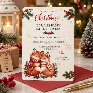 Cozy Fox Scandinavian Christmas Couples Party Invitation