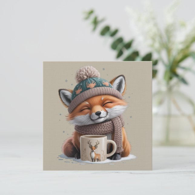 Cozy Fox Winter Season Animal Coffee Holiday Invitation (Standing Front)
