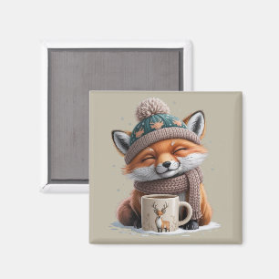 Cozy Fox Winter Season Animal Coffee Holiday Magnet
