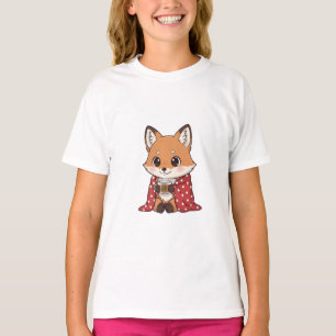 Cozy Fox Wrapped in Polka Dot Blanket Kids T-Shirt