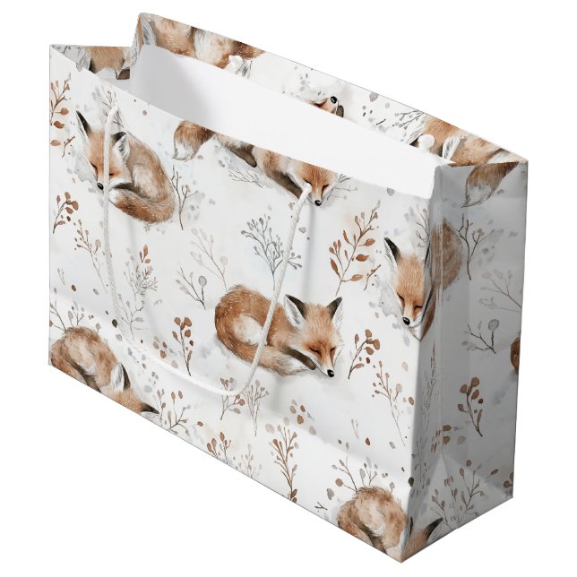 Cozy Foxes Animals Christmas Large Gift Bag (Front Angled)