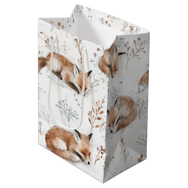 Cozy Foxes Animals Christmas Medium Gift Bag (Front Angled)