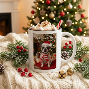 Cozy Frenchie Santa Hat Christmas Two-Tone Coffee Mug