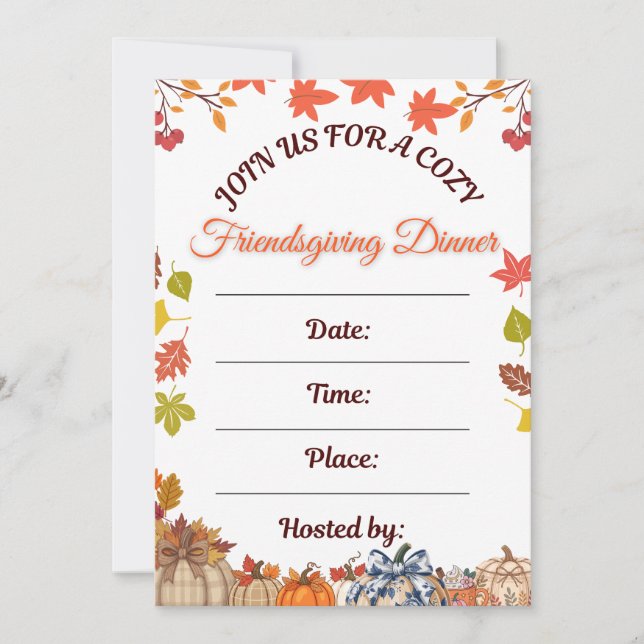 Cozy Friendsgiving Dinner Art Invitation (Front)