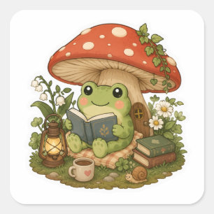 Cozy Frog Reading Cottagecore Book Sticker
